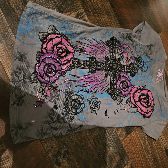 Gray and Pink Graphic Kids Shirt - Picture 3 of 4